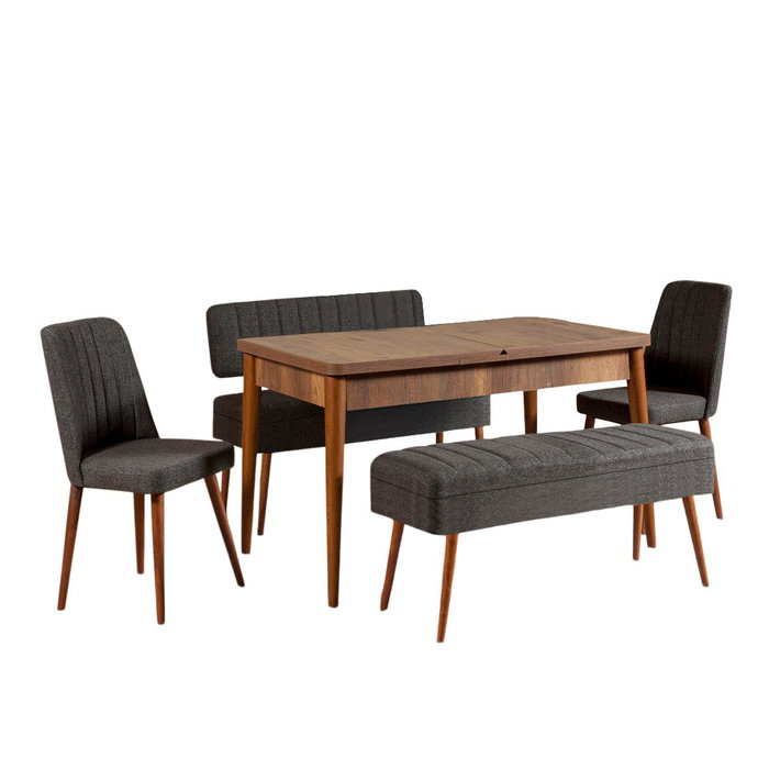 Hanah Home Vina 1053 Juego de Comedor Extensible de 5 Piezas, Nogal y Antracita Hanah Home Vina 1053 Juego de Comedor Extensible de 5 Piezas, Nogal y Antracita